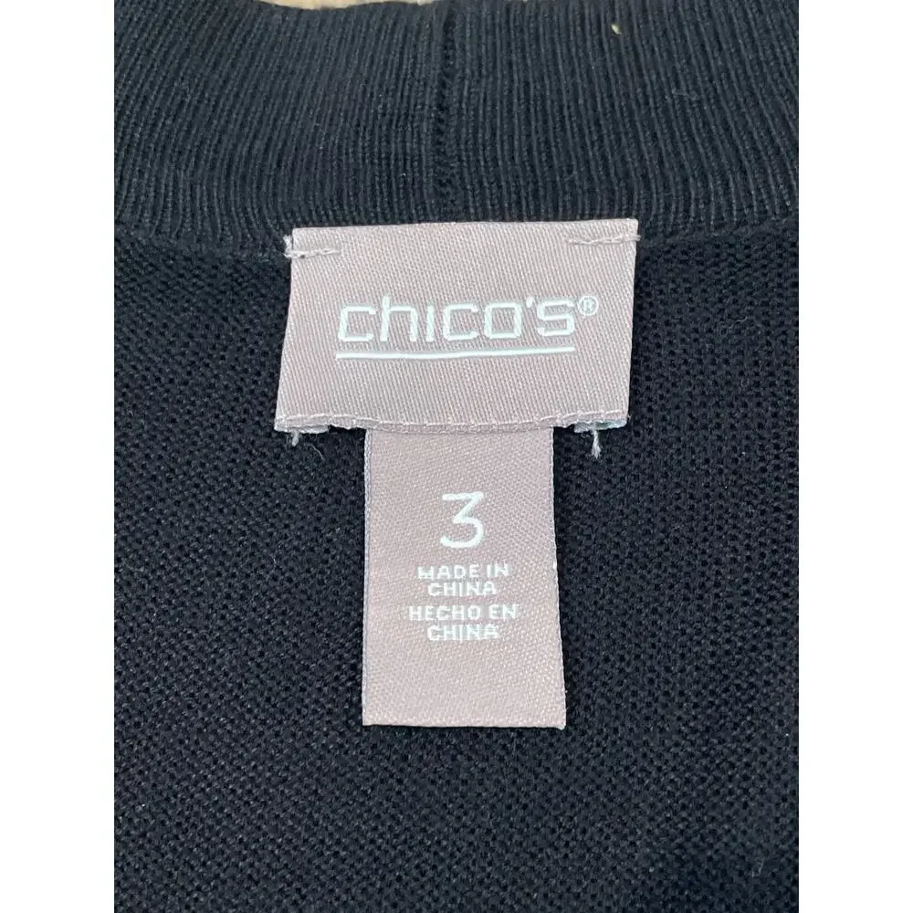 Chico’s Black Wrap Cardigan Size 3 (XL) Lightweight Soft Drape Open Front